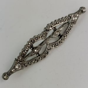 1928? Silvertone Collar Pin Brooch White Stones